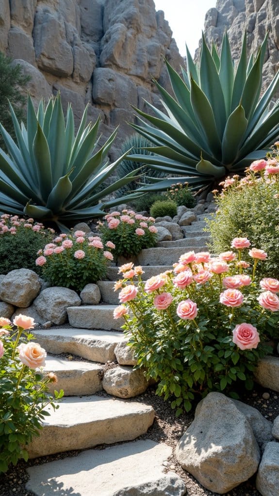 agave and roses contrast