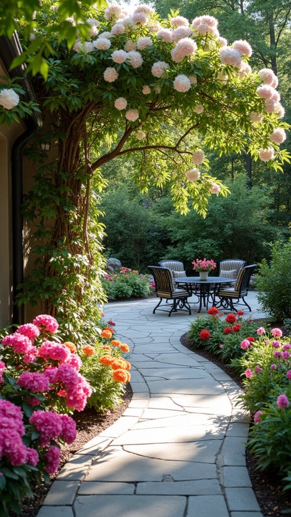 azaleas enhanced by hardscaping