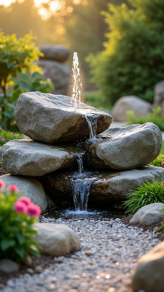 boulder fountain enhances tranquility