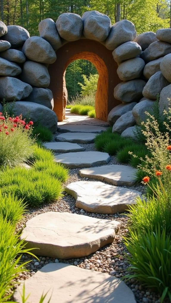 boulder pathway enhances entrance
