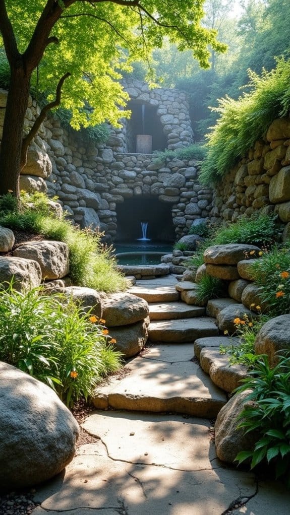 boulder wall garden beauty