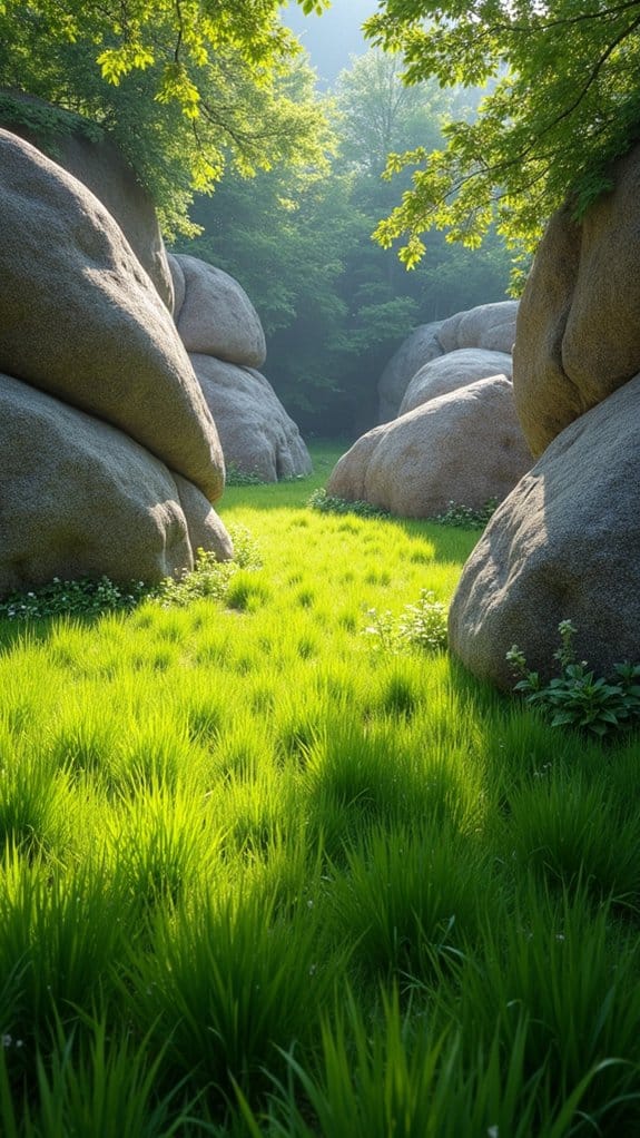 boulders amidst vibrant turf