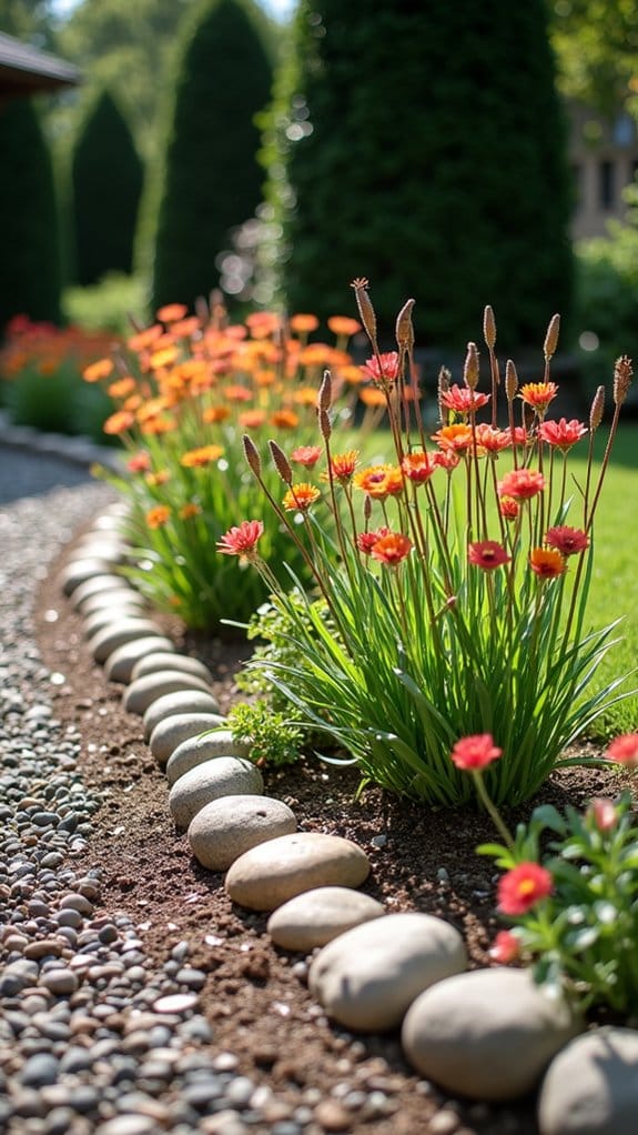 boulders and vibrant flowers