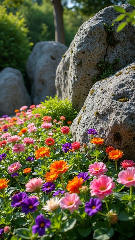 boulders enhance floral displays