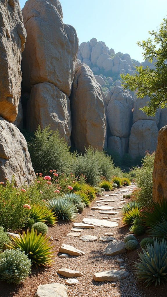 boulders enhance rock garden