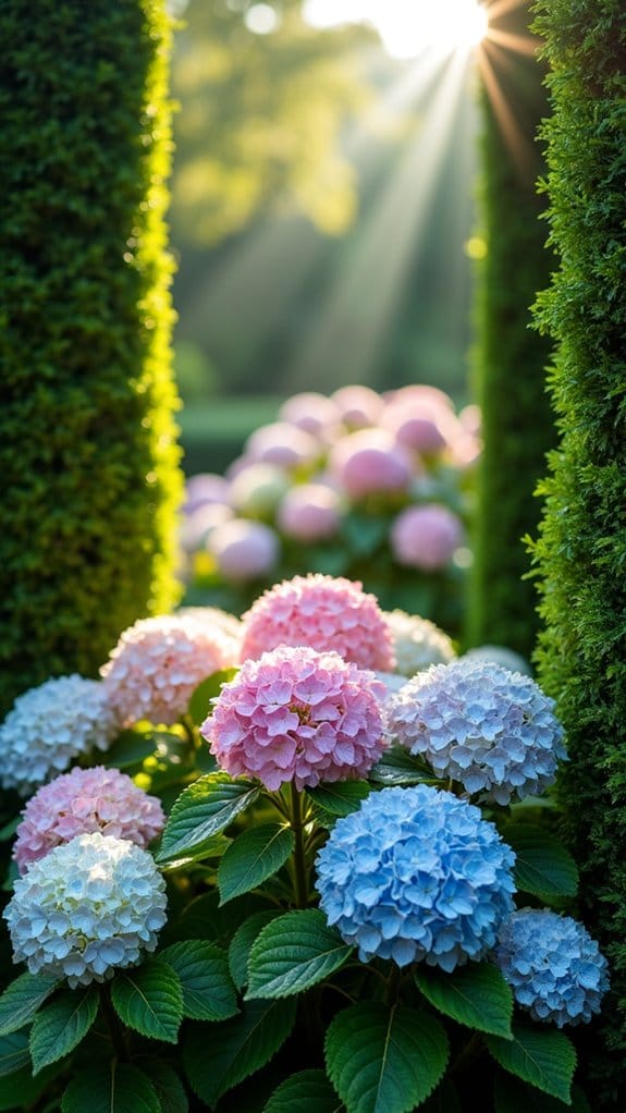boxwood frames enhance hydrangeas