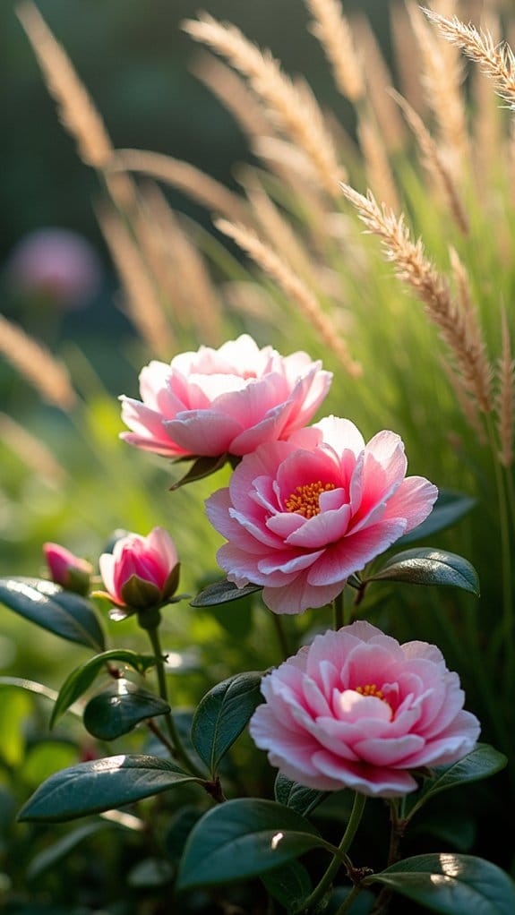 camellias and ornamental grasses