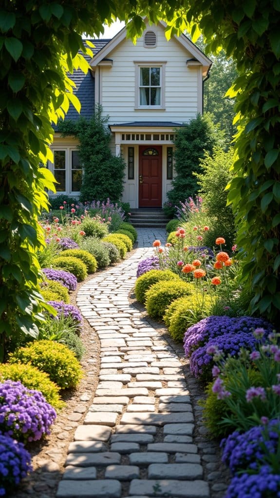 charming floral stone pathway