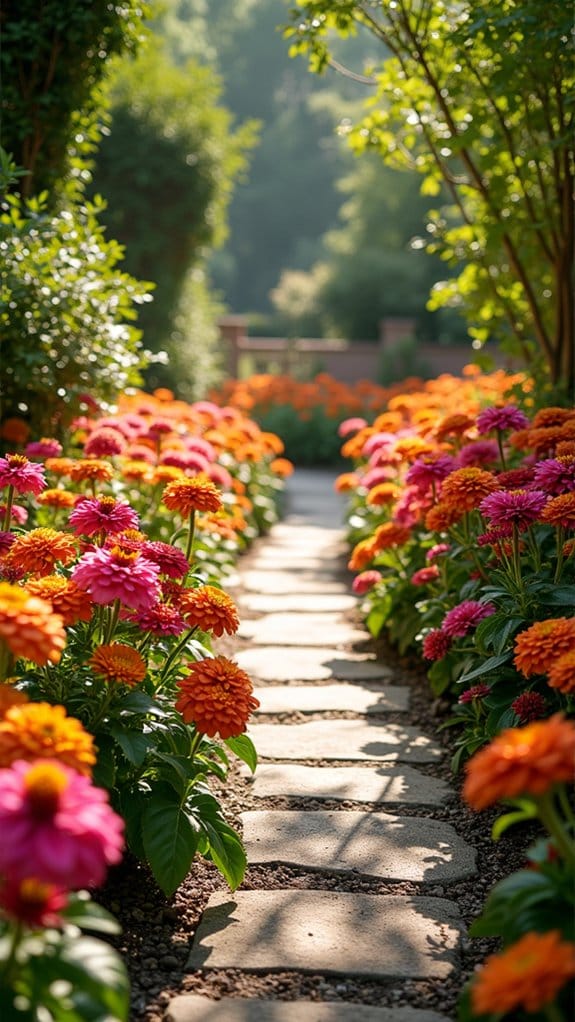 charming zinnia pathway blooms