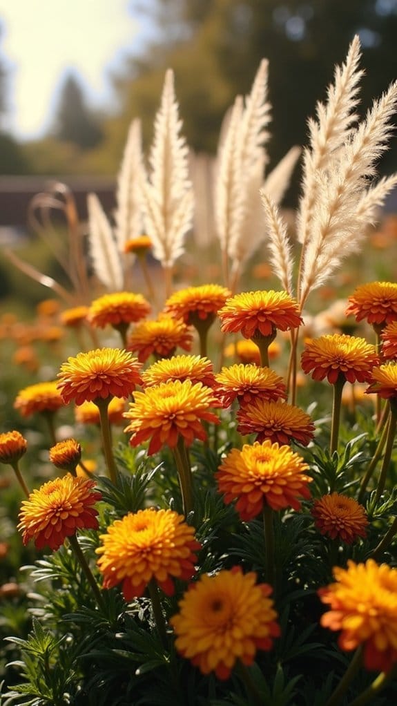 chrysanthemums and ornamental grasses