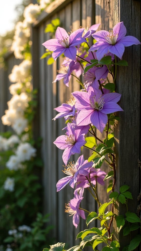 clematis blooms on fences