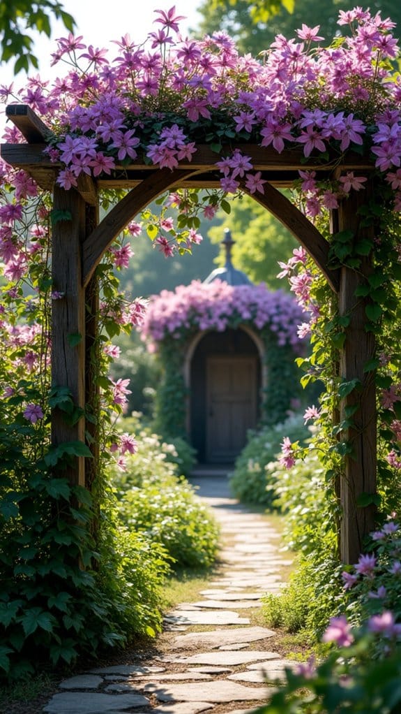clematis enhances garden structures