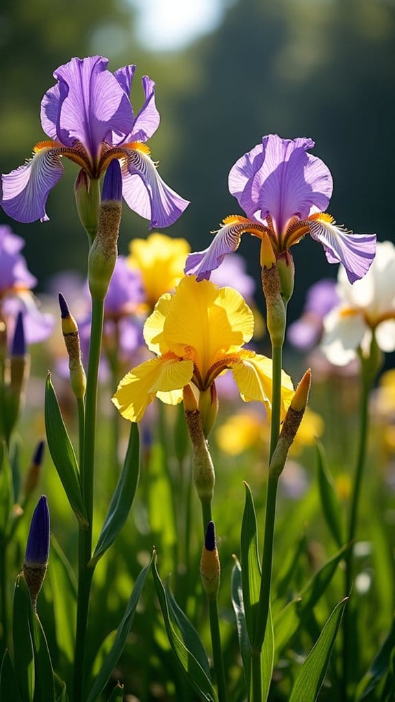 clustered irises contrasting foliage
