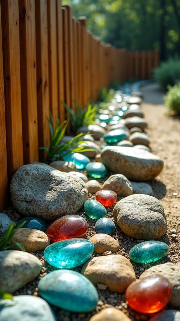 colorful glass stones enhance landscaping