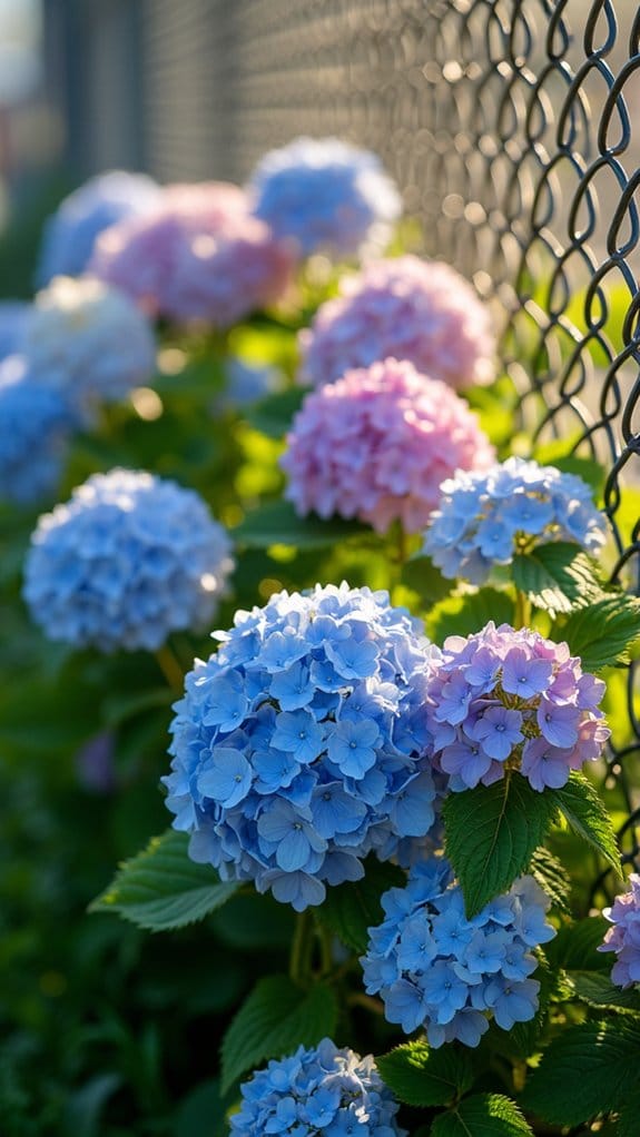 colorful hydrangeas soften fences