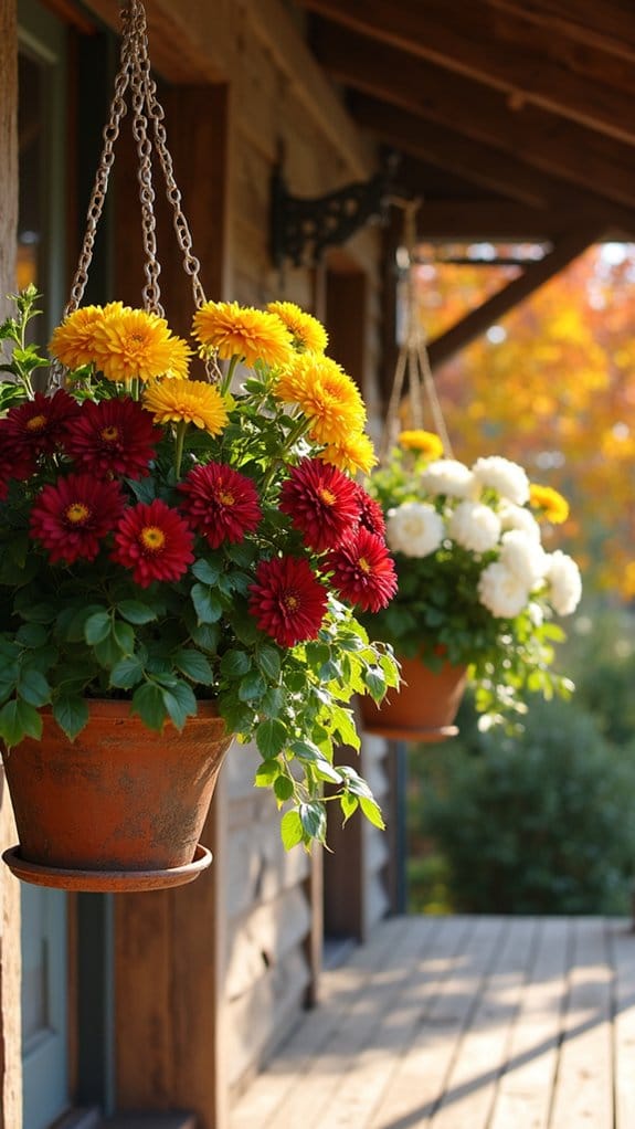colorful mums in baskets