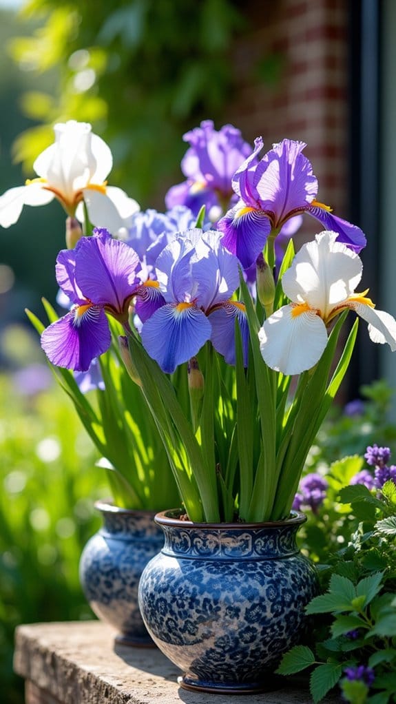 colorful pots for irises