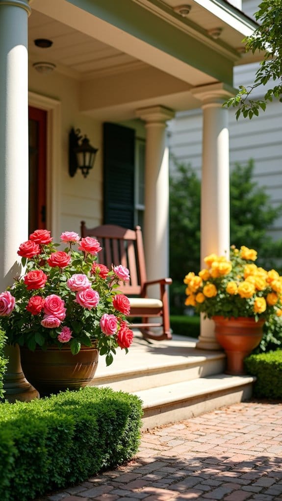 container roses on porch