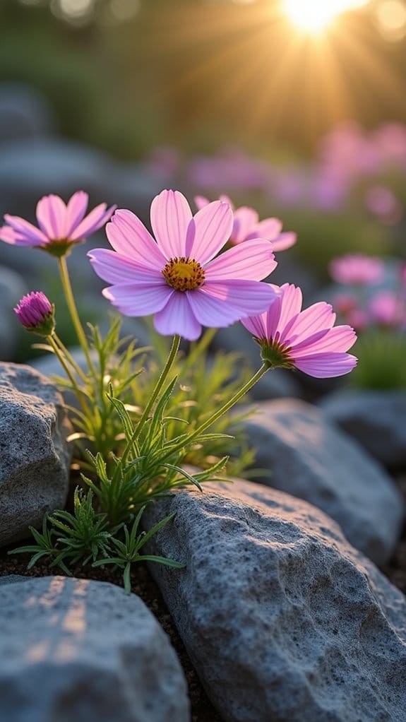 cosmos accents in rock gardens
