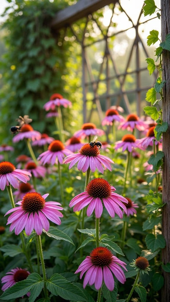 cottage garden with coneflowers