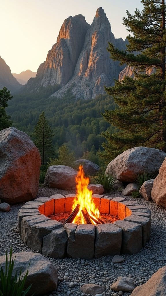 cozy boulder framed fire pit