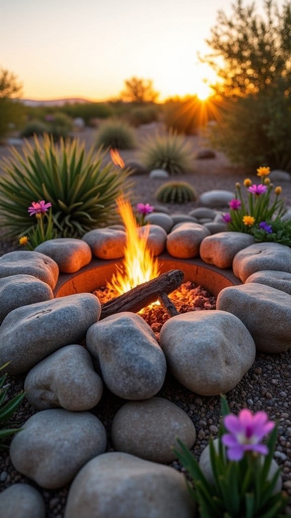 cozy rock framed fire pit