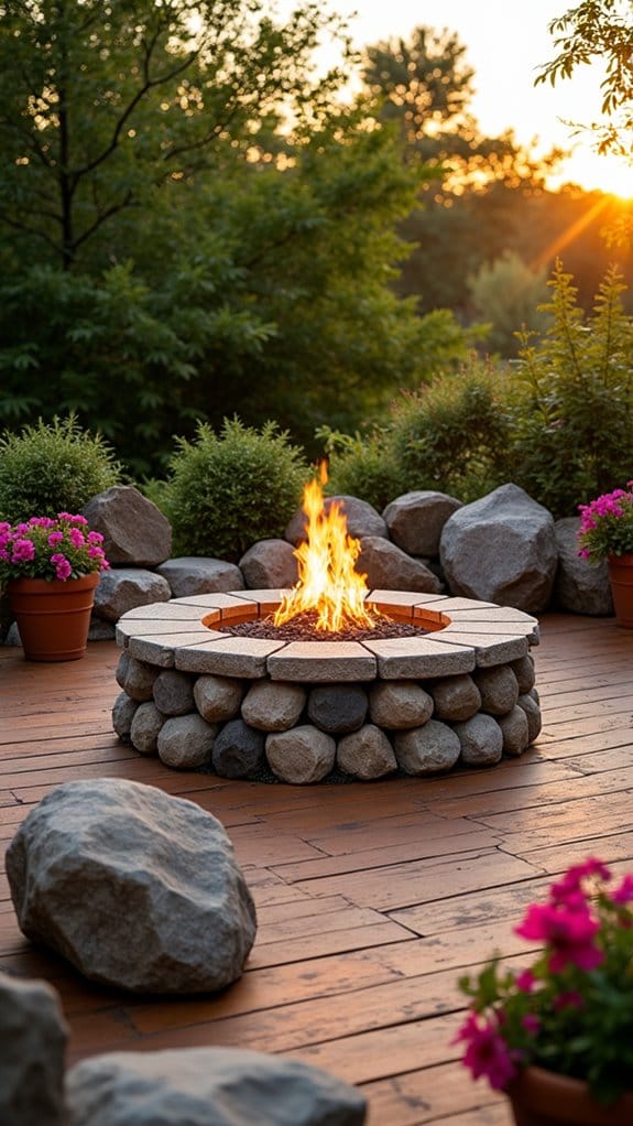 cozy rock surrounded fire pit