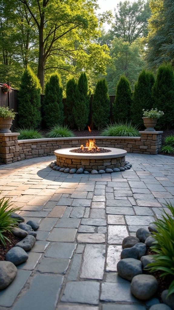 cozy rock surrounded fire pit