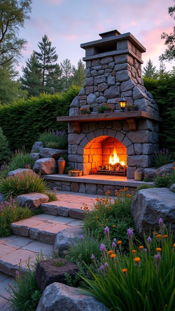 cozy rustic stone fireplace