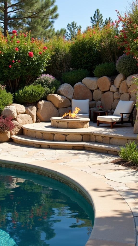 cozy stone surrounded fire pit