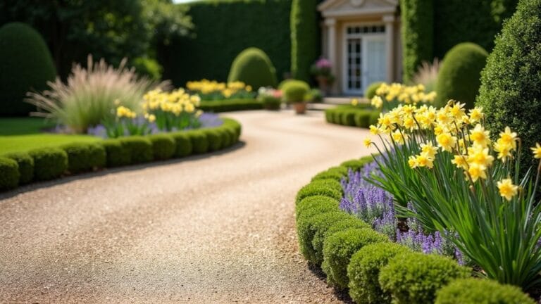 crisp landscaping driveway flower beds