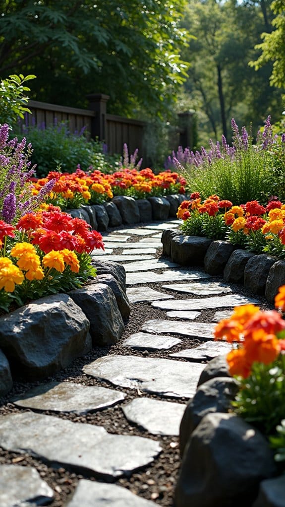 curved paths vibrant blooms
