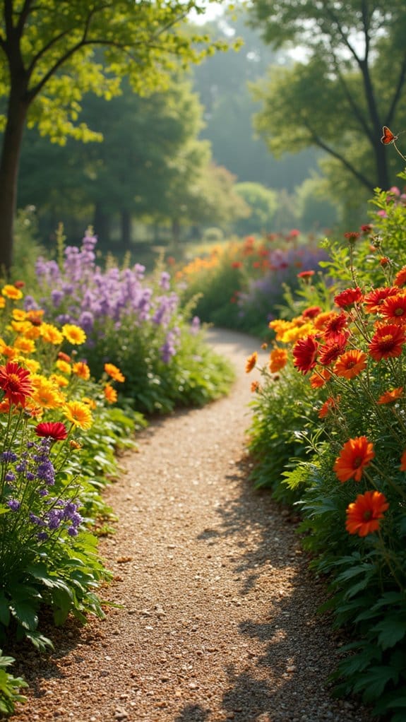 curved pathway with flowers