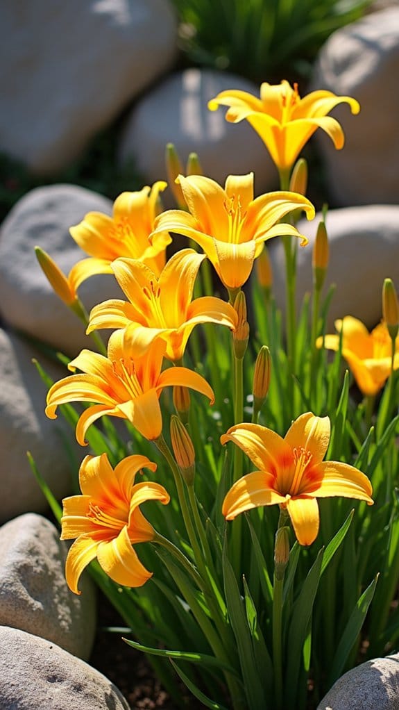 daylilies thrive in rock gardens