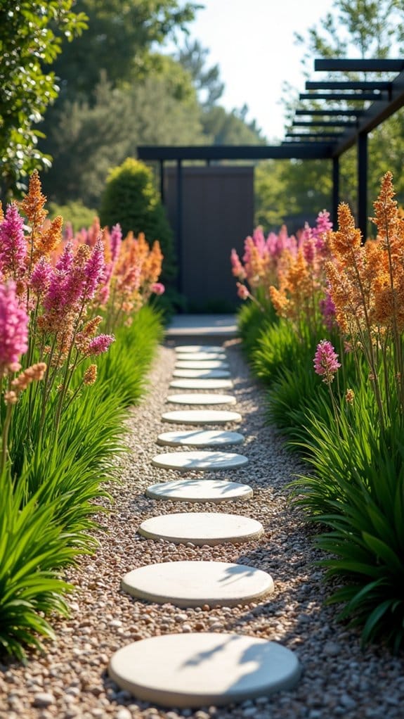 decorative stones enhance flower beds