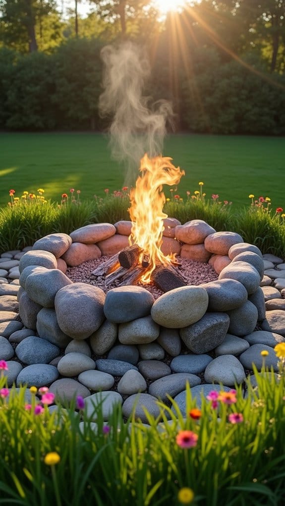 diy river rock fire pit