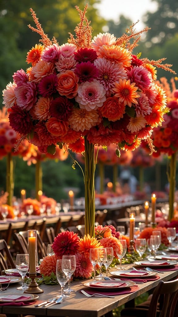 dramatic dahlia outdoor centerpieces