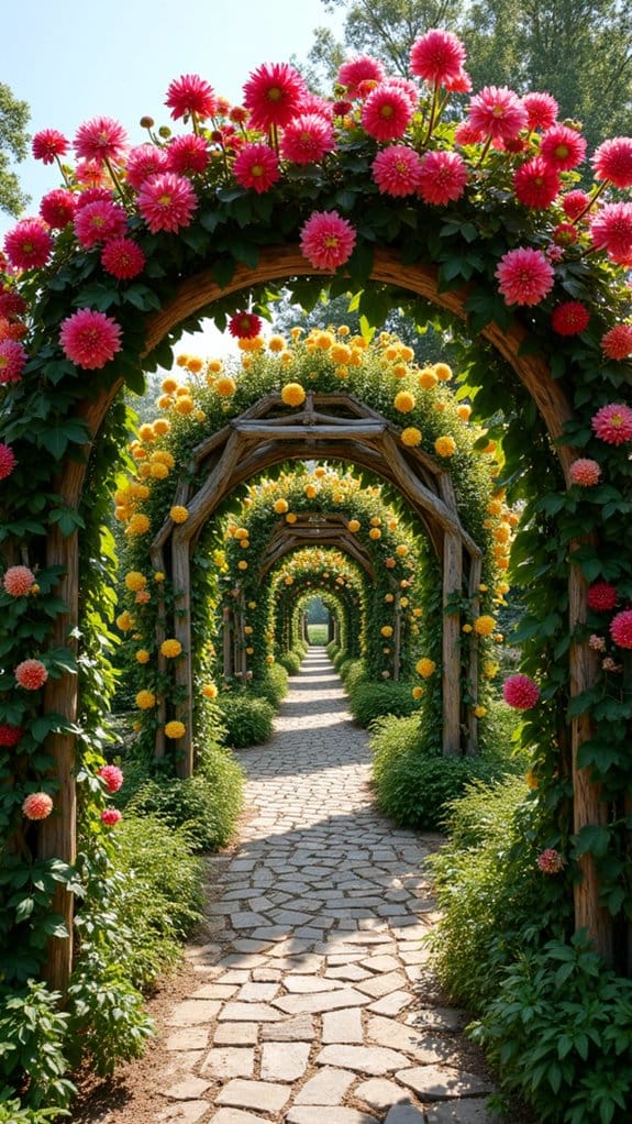 dramatic dahlias on trellises