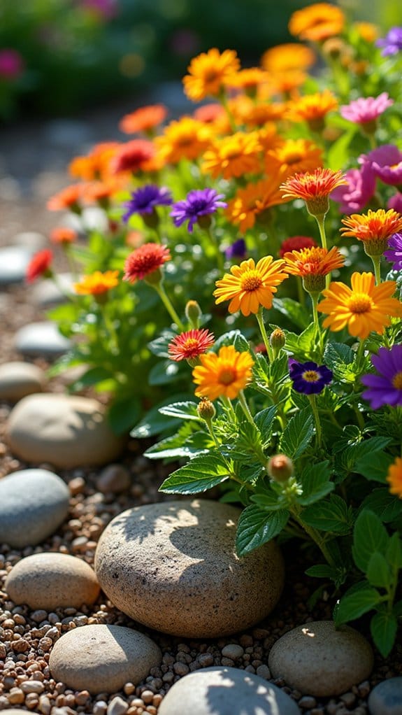 edible flowers with rocks