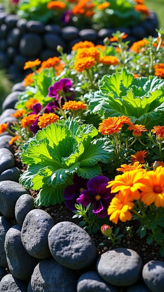 edible garden with rocks