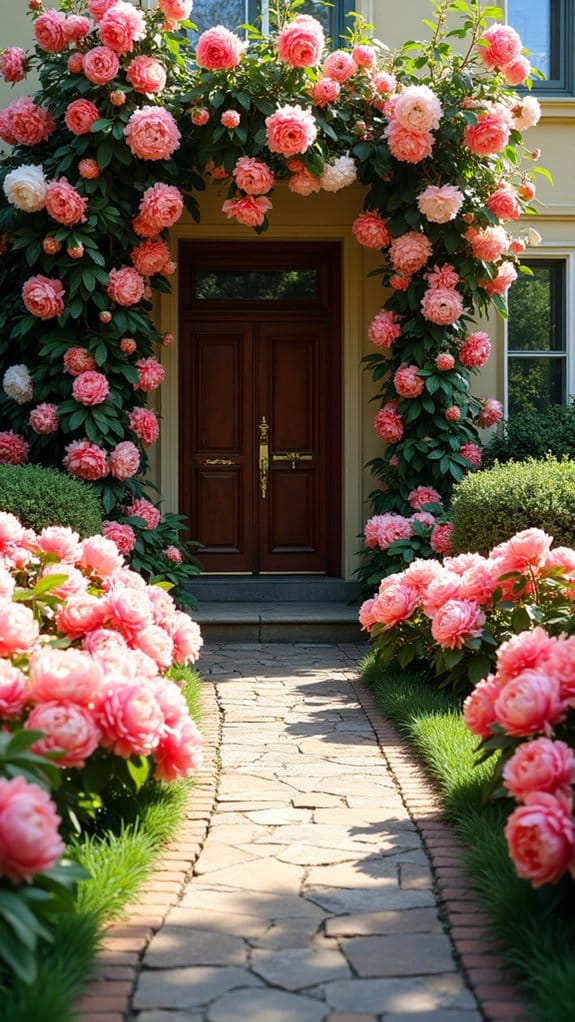 elegant peonies frame entryways