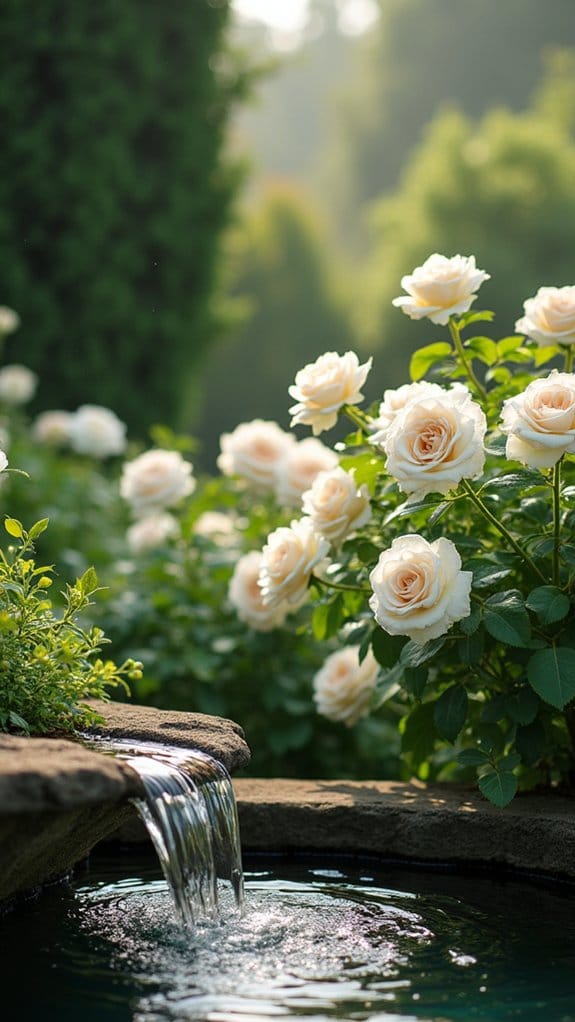 elegant white roses reflected