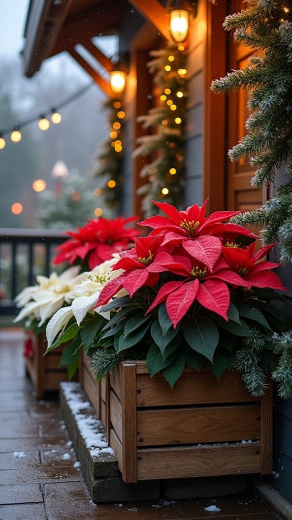 festive poinsettia porch planters