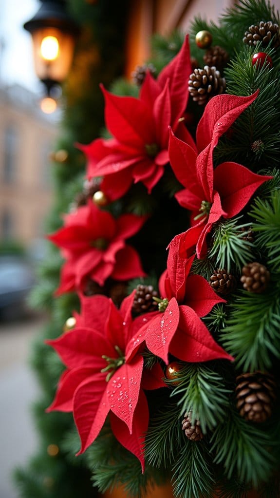 festive wreath with poinsettias