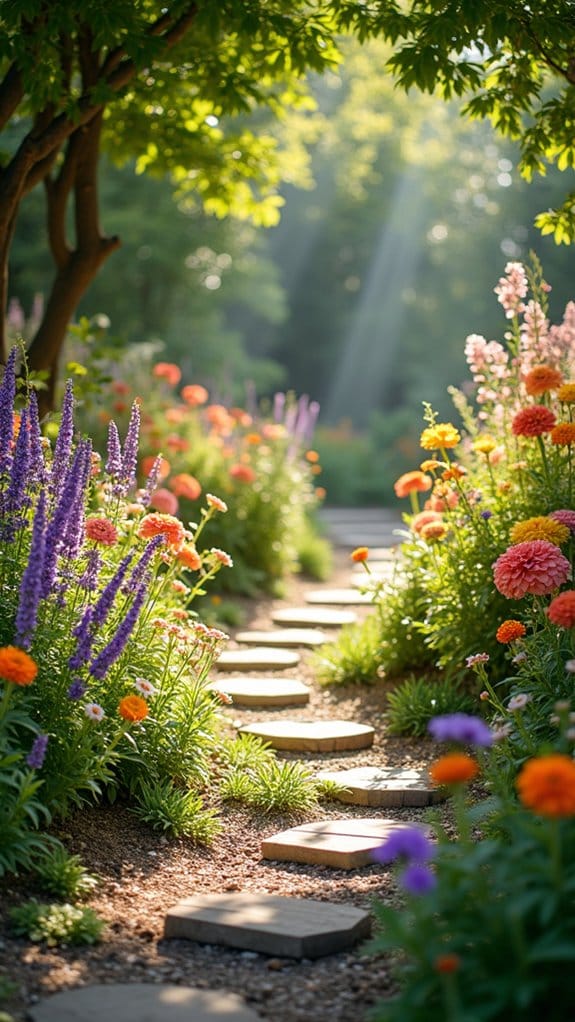 flower lined garden pathway