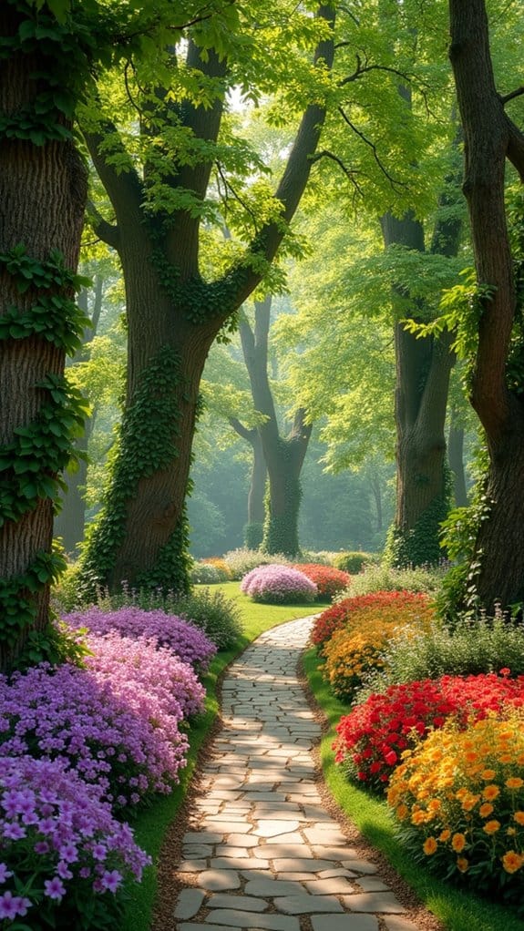 flower lined garden pathways
