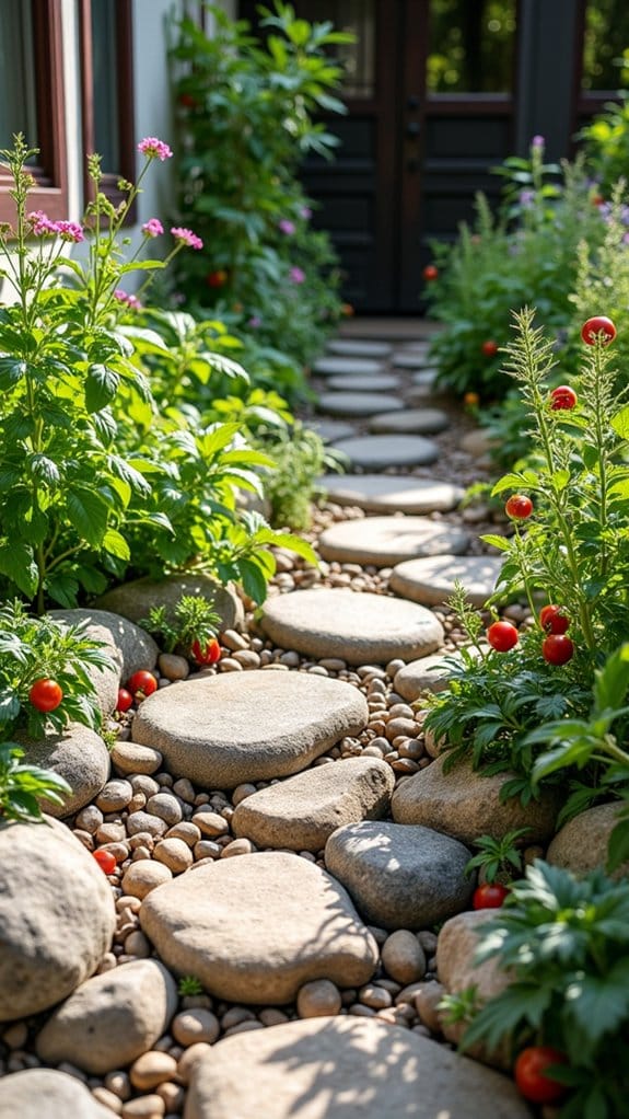 herbs between decorative stones