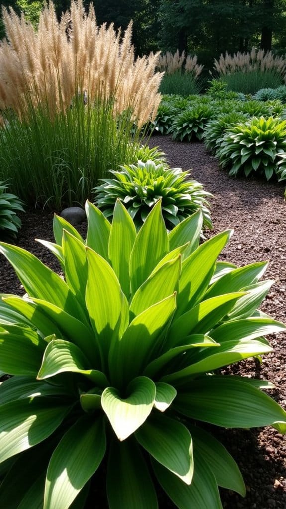 hostas and grasses combination