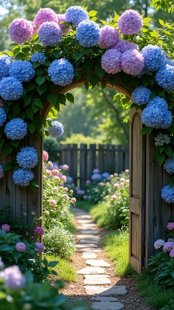 hydrangea covered arbors enhance privacy