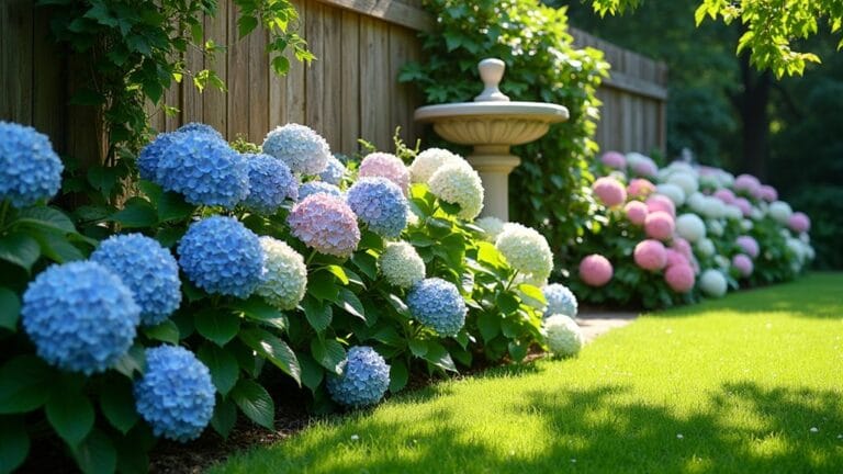 hydrangea landscaping by fence